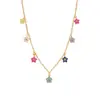 Conjunto de Joias Cdd Aço Inoxidável Florzinha de Diamante Colorido Trevo de Cinco Folhas Colar de Cobre Brincos Anel Conjunto de Três Peças Direto da Fábrica