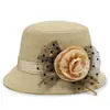 Nuevos Sombreros de Exportación para Mujer, Sombreros de Pescador de Cáñamo para Mujeres de Mediana Edad y Mayores, Sombreros de Pescador con Flor Grande Estilo Elegante, Sombreros de Copa de Lino Modernos Estilo Coreano