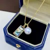 Colar de Pérolas Originais para o Dia das Mães Pingente de Pérola Natural Edison + Colar com Pingente de Concha de Abalone Banhado a Ouro 18K