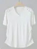 Nueva camiseta de verano de algodón puro para mujer, corte slim, con diseño plisado, estilo corto, top básico, camiseta de manga corta con cuello en V
