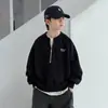 Sudadera de media cremallera para niño, nuevo estilo primavera/otoño 2025, corte holgado, con bordado de letras y diseño de dos piezas falso, manga larga