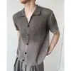 Traje Estilo Old Money, Cardigã de Tricô Vazado, Camisa Masculina de Manga Curta Transparente, Renda em Malha Retro Americana de Manga Curta