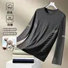 Envio RápidoCamiseta Masculina de Manga Longa, Roupa Íntima Masculina de Outono, Camiseta Básica Elástica Solta, Camiseta Estampada Masculina