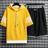 Traje deportivo de verano para hombre, de dos piezas, holgado, de manga corta, con capucha y pantalones casuales para adolescentes y estudiantes.