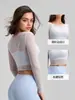 Nueva Ropa de Yoga de Malla para Mujer, Conjunto de Dos Piezas para Deporte y Pilates, Top de Fitness Fresco de Malla con Borde Enrollado y Sensación de Piel Desnuda con Mangas Largas