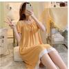 Camisón de verano de manga corta estilo princesa para mujer, con encaje y cuello de encaje, color liso, holgado, para micronegocios, ropa para el hogar transfronteriza.