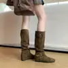 Botas de mujer 2026 nuevo estilo otoño retro versátil de cintura alta adelgazantes plisadas para mujeres petite