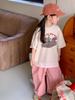 Camiseta Infantil Estilo Otoño 2026 Niños y Niñas Estilo Coreano Cuello Redondo Estampado de Dibujos Animados Manga Corta Top con Letras para Niños Manga Tres Cuartos