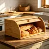 Caixa de pão de bambu, armário de armazenamento de bolos e doces, caixa de armazenamento de pão de madeira para cozinha, caixa de armazenamento, em estoque, atacado