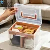 Caja de Almacenamiento Transparente para Juego de Té Bnbs con Asa, Dividida en Compartimentos para Evitar Golpes, para Guardar Tazas de Té y Tetera