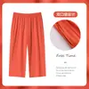 Venda Direta da Fábrica Calças Modal Finas Cropped para Mulheres, Calças de Verão Soltas de Pernas Largas, Calças de Dormir para Casa, Calças de Perna Reta com Cintura Elástica