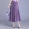 Falda de Malla Plisada de Color Sólido de Cintura Alta con Cintura Elástica, Elegancia de Hada, Efecto Adelgazante, Moderna Caída de Seda Brillante, Falda Plisada