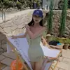 Traje de baño Verde Limón para Mujer 2026 Nuevo Sexy de una Pieza Tirantes Profundos en V Cubre Vientre Aspecto Adelgazante Espalda Descubierta Hermoso Traje de Baño para Vacaciones