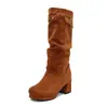 Botas de Caña Media Holgadas de Gamuza con Hebilla de Moda Botines Chelsea Tacón Medio Botas de Motocicleta Talla Grande 40-48 Comercio Exterior
