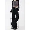 Calça Jeans Wide Leg Preta de Cintura Alta para Mulheres, Tamanho Plus Size de Inverno, Figura em Formato de Pera, Solta e Emagrecedora, Calça Flare de Nicho para Outono