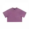 230g Algodão Puro Estilo Europeu e Americano Retrô Tendência Marca Cruzamento Vintage T-shirt Hot Girl Manga Curta Lavada Cropped T-shirt para Mulheres