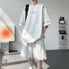 Conjunto de Verano para Hombre: Conjunto de Dos Piezas: Camiseta Holgada de Marca de Moda con Letras Americanas y Pantalones Cortos Deportivos Oversize con Mangas Cortas Bordadas