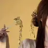 Pasador de pelo dorado con borla de mariposa estilo antiguo en forma de U para mujer, nuevo accesorio para el pelo estilo chino Hanfu para recogidos en la parte posterior de la cabeza