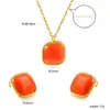 Pendientes y Collar con Piedra Ojo de Gato Ovalada Minimalista de Tendencia Europea y Americana Acero Inoxidable Juego de Joyería de Alta Gama Venta al por Mayor