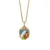 Nuevo Collar Estilo Retro Chino Jardín de Monet Estilo Pintura al Óleo para Mujer, Perla de Agua Dulce Natural, Lujo Ligero, Cadena de Clavícula de Gama Alta