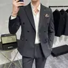 Terno Dupla Face Masculino Estilo Coreano Slim-fit Cor Sólida Terno Casual de Negócios Vestido Formal Banquete Traje de Anfitrião