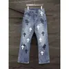 Pantalones Cross Crow 2025 Marca de Moda Jeans Lavados Parches de Cuero Calle Alta Americana Rectos Sueltos para Hombres y Mujeres