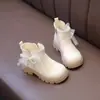 Botas Martin de perlas para niñas de 6 a 12 años, botas de cuero de otoño e invierno, botines cortos de moda infantil estilo princesa con ribete de encaje