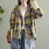 Camisa a Cuadros con Capucha para Mujer Cardigan Casual Retro Artístico
