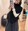 Colete Tricô Gola Alta Cáqui para Mulheres, Estilo Coreano de Inverno, Peça de Camada de Alto Padrão, Top sem Mangas Tipo Suéter