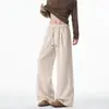 Nuevos pantalones casuales rectos holgados estilo americano para hombre, pantalones de verano relajados retro de moda deconstruidos de lino sintético