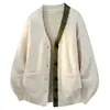Nueva Colección Otoño/Invierno 2026: Cárdigan de Punto con Cuello en V de Corte Relajado, Suéter Unisex de Color Bloqueado de Corte Holgado, Ropa Exterior Casual y Versátil