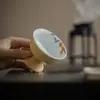Sabendo que Shanzhi Apricot Amarelo Pintado à Mão Trigo Orelha Mestre Copo Kung Fu Jogo de Chá Cerâmica High Foot Tasting Cup Opening Gift