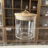 Frasco de Vidrio Transparente Rayado con Anillo de Cobre para Tirar Venta Directa del Fabricante Tapa de Bambú Almacenamiento de Té Frasco Sellado Frasco de Almacenamiento de Snacks y Granos