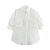 Camisa top de moda transfronteiriça estilo europeu e americano, lapela simples, bolso tridimensional, casaco novo personalizado para mulheres, primavera e verão 2025