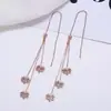 Aretes de Borlas de Acero de Titanio para Mujer, Aretes Largos Elegantes, Nuevos Aretes de Flor Ins de Moda 2024