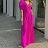 Nova Coleção de Outono 2026: Roupa Elegante para o Trabalho Feminina, Calças Longas Casuais para Exportação Europeia e Americana, Macacão de Cor Sólida com Decote V e Corte Slim