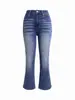 Calça Jeans Flare L1015 Estilo Retrô Americano de Cintura Alta, Calça Flare Elástica Slim-Fit, Versátil para o Trabalho e Uso Diário