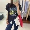 Camiseta de Manga Curta de Algodão Puro Estilo Novo Verão 2026 para Mulheres, Gola Redonda Estilo Coreano, Estampa Solta, Emagrecedora, Versátil, Top de Alta Qualidade