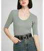 Suéter de Lana Merino 2/60 120S para Primavera y Verano, Delgado, Manga Larga, Cuello Redondo, Tejido Base para Mujer