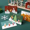 Cartão de felicitações criativo fofo de desenho animado para crianças de Natal com douramento Cartão com mensagem de bênção de Natal Papai Noel boneco de neve