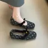 Primeiro Encontro Temporada Aumento Sapatos Mary Jane Estampa de Bolinhas Camélia Outono Novo Bico Quadrado Solado Macio Estilo Retrô Sapatilhas