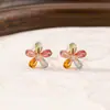 Brincos de Prata Esterlina S925 Banhados a Ouro Rosa Yuebao Jewelry Flor Colorida Facetada Fresco Moda Atacado