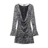 Ropa de mujer de comercio exterior transfronterizo europeo y americano ZA, vestido de malla de seda con estampado animal sexy de manga larga sin espalda, superventas de AliExpress