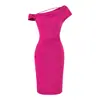Vestido midi bodycon de un solo hombro descubierto, diseño de moda de chica hot puramente seductor para mujer, vestido que ciñe la cintura y estiliza