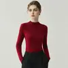 Suéter fino de lana estilo francés con cuello medio para mujer, de punto ajustado de manga larga como capa base, cálido y elegante, con una estética clásica de "dinero viejo".