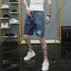 Shorts finos de secagem rápida para o verão, vestuário masculino, calças de cinco pontas, calças médias da moda, shorts bordados de seda gelada para praia