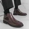 Botines Chelsea de Cuero Británicos de Talla Grande para Otoño e Invierno, Nuevos Botines Casuales de Moda Brogue para Hombre