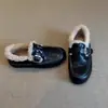 Piel de vaca lavada estampada Costuras retro Punta redonda Hebilla de cinturón Zapatos de algodón Otoño e Invierno Nuevos Zapatos planos de piel Zapatos planos de mujer