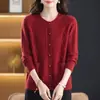 Novo Cardigã de Tricô para Primavera e Outono, Corte Amplo para Mães, Casaco Suéter de Gola Redonda, Blusa Básica Casual Solta