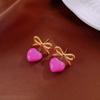 Pendientes de Acero Inoxidable Metálico con Forma de Lazo Dulce y Corazón con Goteo de Aceite, Modernos, Sencillos, de Nicho, Elegantes, de Alta Gama para Mujer
